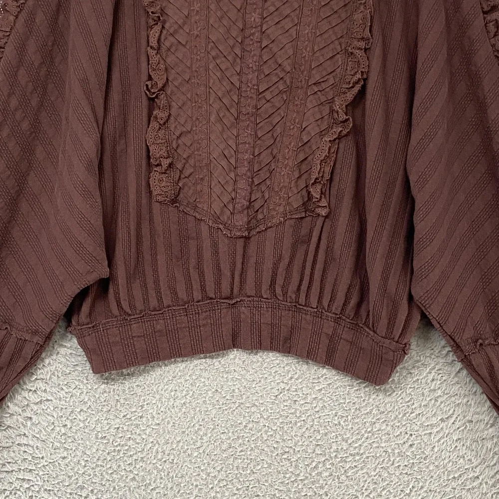 Free People More‎ Romance Top Womens XS Cropped Ruffle Lace Boho Brown Victorian